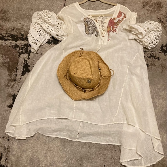 Elisa Cavaletti off White Boho Lace-Up Tunic with Multicolor Embroidery - Picture 2 of 13